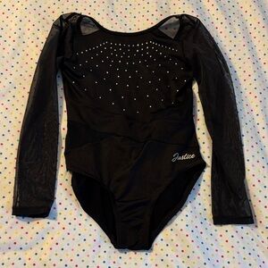 Justice Black Rhinestone Long Sleeve Leotard